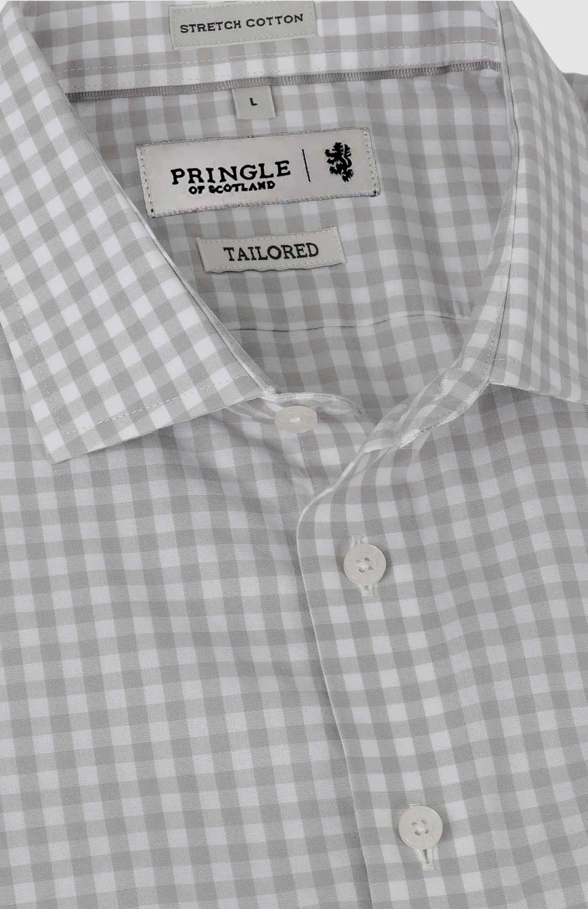 Pringle Shirts Pringle Bernard Gingham Easy Care LS Tailored Shirt- Grey MSLS1971 PR112113
