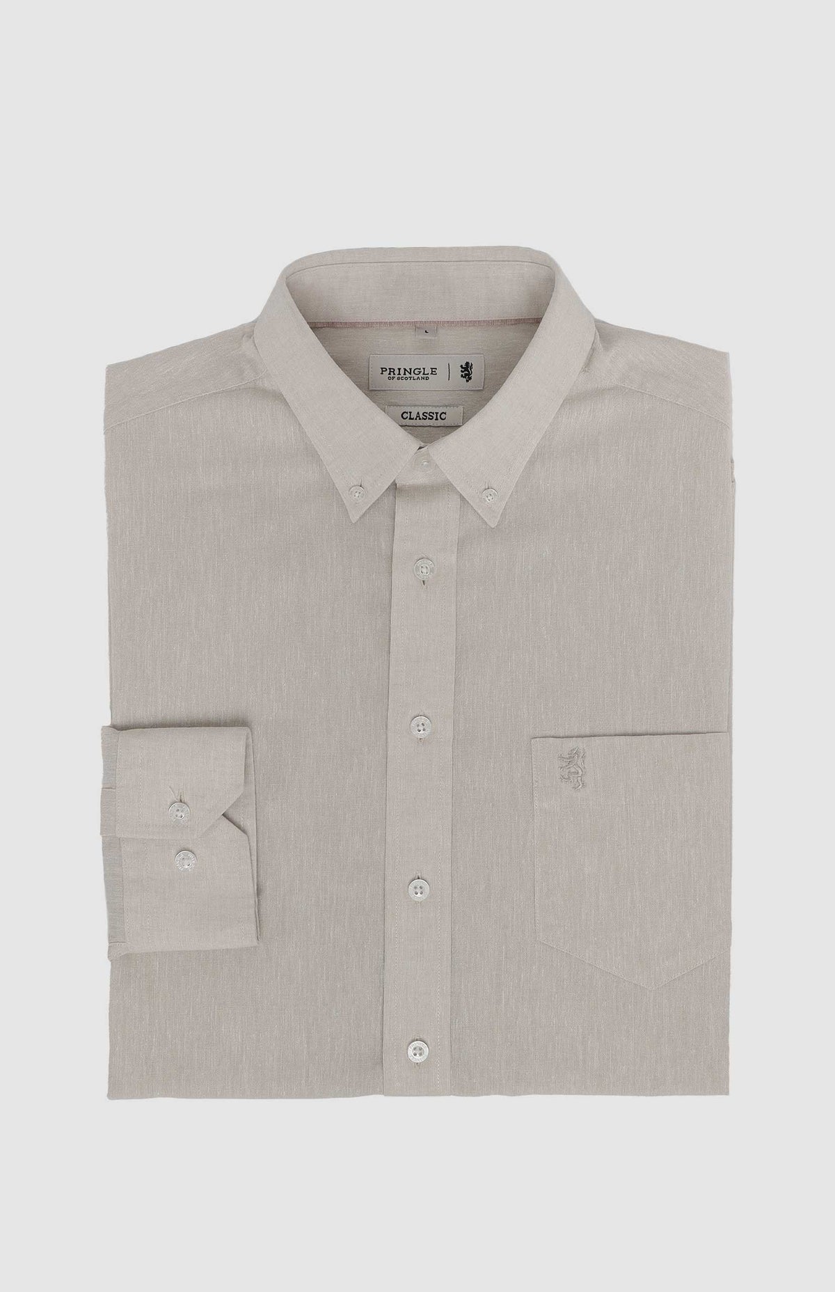 Pringle Shirts Pringle Riaan Cotton-Linen Classic Shirt Stone