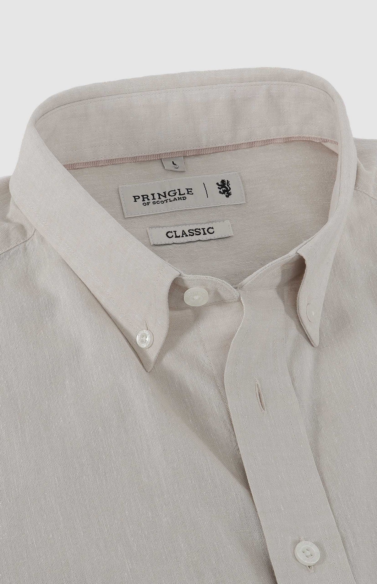 Pringle Shirts Pringle Riaan Cotton-Linen Classic Shirt Stone