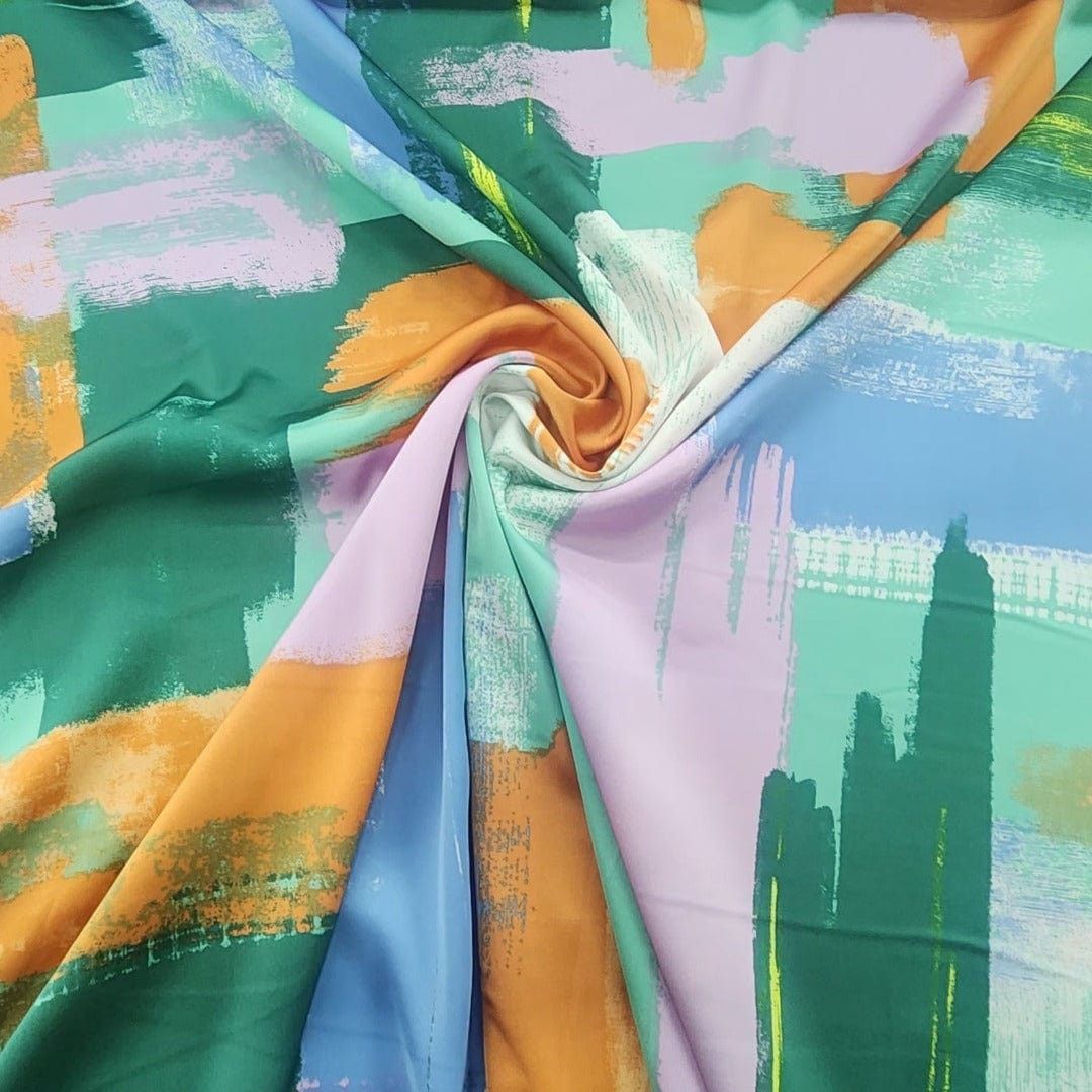 PRINTED ARMANI SATIN Dress Fabrics Emerald/ Orange Printed Armani Satin Fabric 150 cm