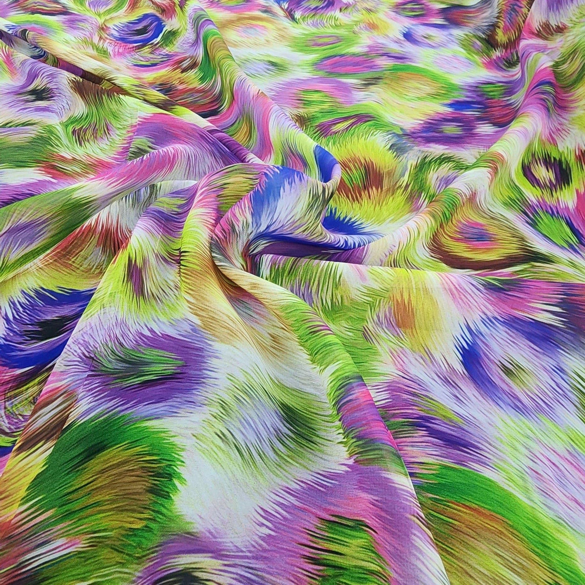 PRINTED CHIFFON Dress Fabrics Lime/Lilac Printed Peach Chiffon Fabric 150cm