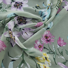 PRINTED CHIFFON Dress Fabrics Printed Floral Chiffon Sage 150cm (7427898409049)