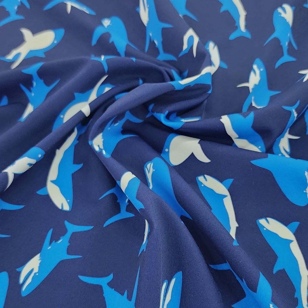 PRINTED LYCRA Dress Fabrics Printed Nylon Lycra Dolphins Fabric 150cm (7483951415385)