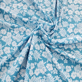 PRINTED LYCRA Dress Fabrics Printed Nylon Lycra Fabric Blue/White Flower 150cm (7498144415833)
