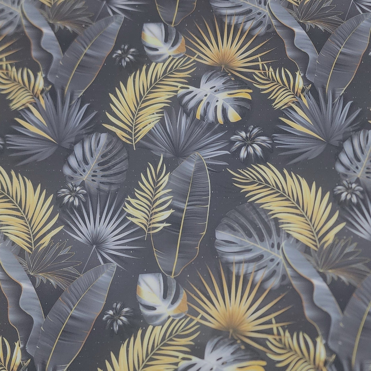 PRINTED LYCRA Dress Fabrics Printed Nylon Lycra Fabric Gold/Grey Leaves 150 cm (7498144841817)