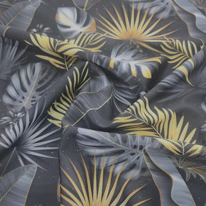 PRINTED LYCRA Dress Fabrics Printed Nylon Lycra Fabric Gold/Grey Leaves 150cm (7498144841817)