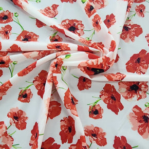 PRINTED LYCRA Dress Fabrics Printed Nylon Lycra Fabric Red Flower 150cm (7498144383065)