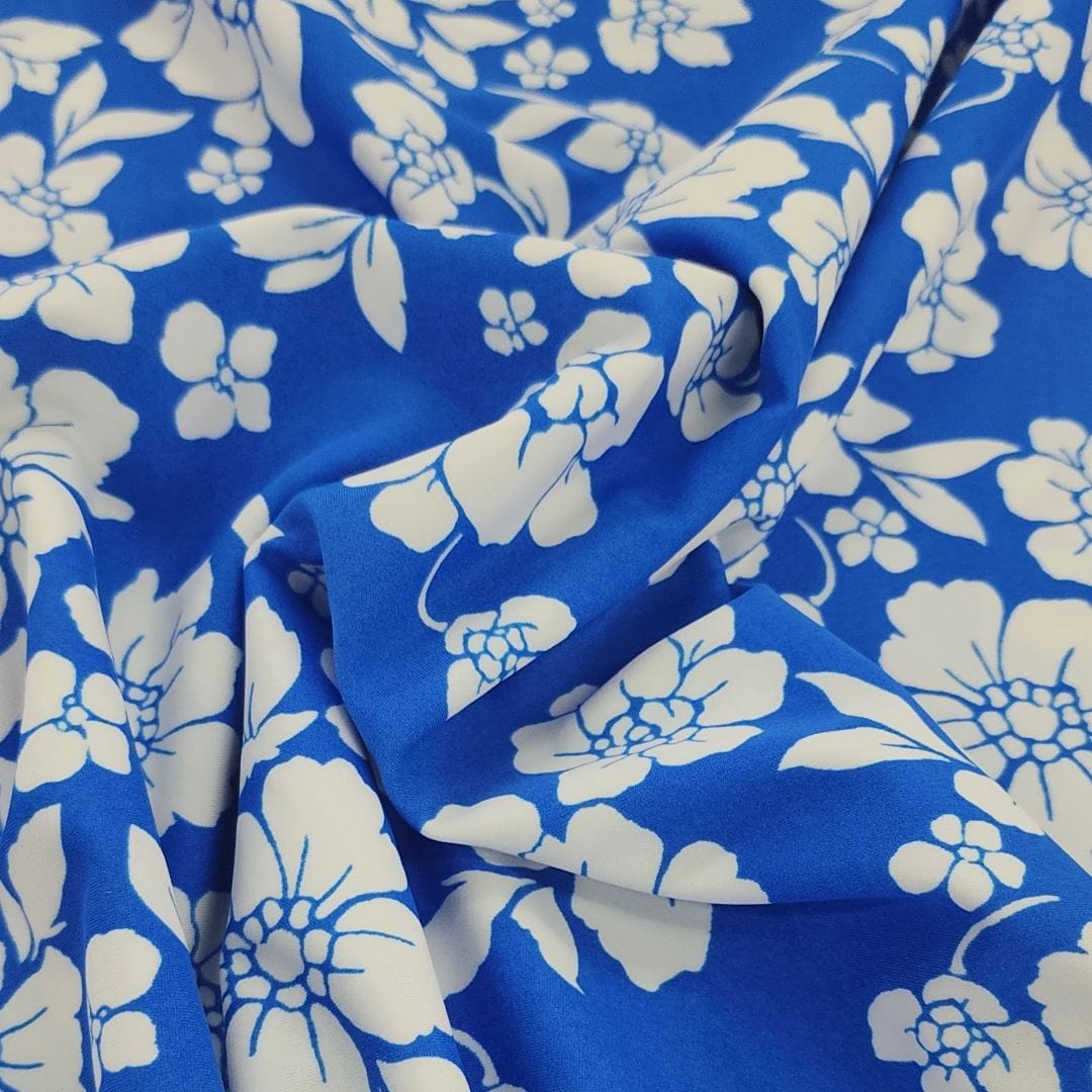 PRINTED LYCRA Dress Fabrics Printed Nylon Lycra Flowers Blue Fabric 150cm (7483951349849)