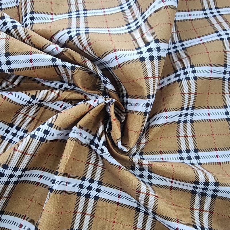 printed polycotton Dress Fabrics Beige Printed Poly Cotton Check Fabric 112cm