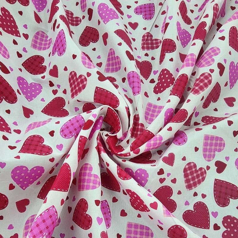 printed polycotton Dress Fabrics Printed Poly Cotton Hearts Fabric 112cm