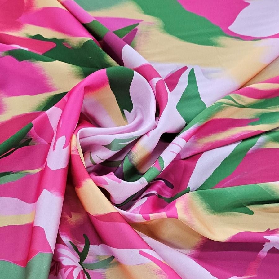 PRINTED SATIN Dress Fabric Cerise Pink Printed Satin 150cm