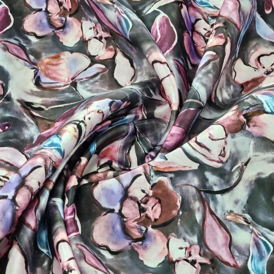 PRINTED SATIN Dress Fabrics Black DSN. 1 Printed Duchess 150cm (7784345337945)