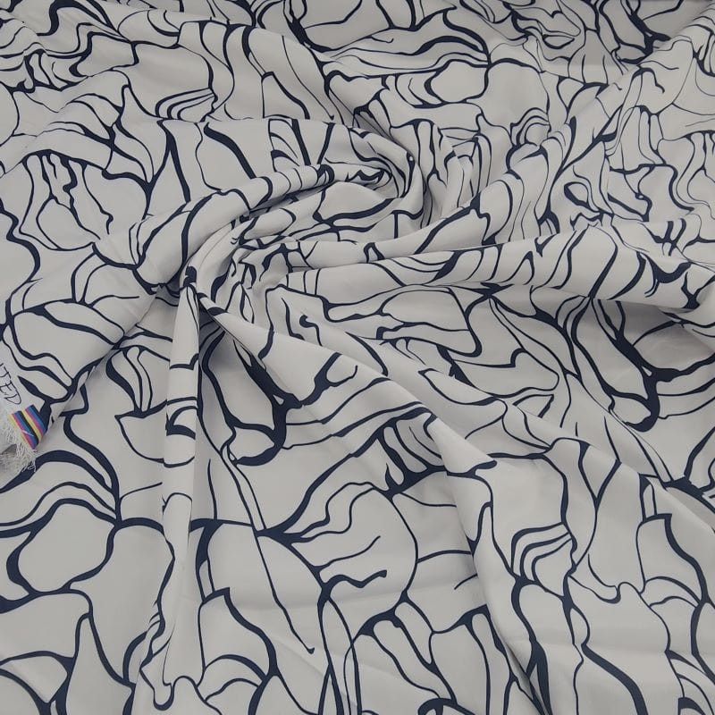 PRINTED SATIN Dress Fabrics Black Printed Abstract Milano Satin Fabric 150 cm