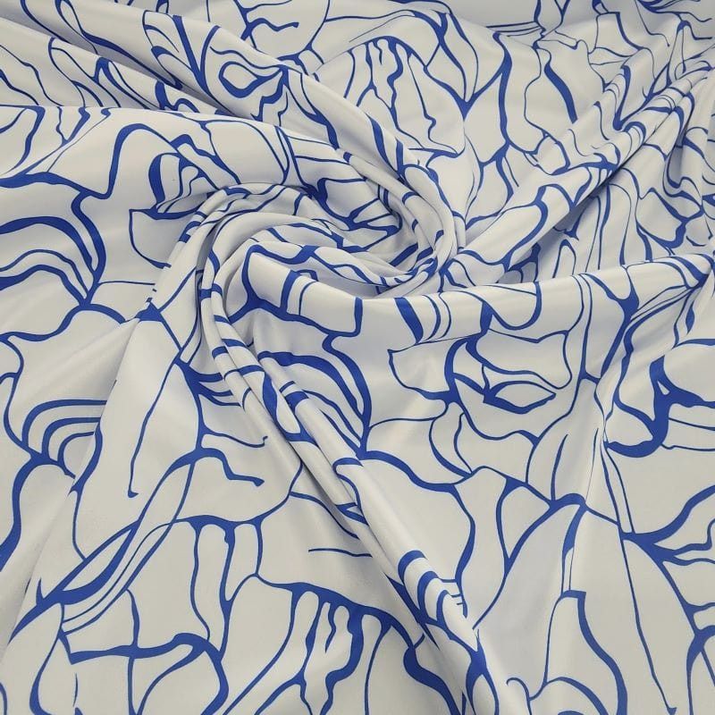 PRINTED SATIN Dress Fabrics Blue Printed Abstract Milano Satin Fabric 150 cm