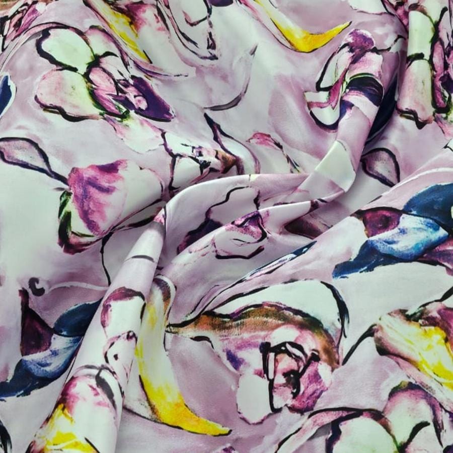 PRINTED SATIN Dress Fabrics Lilac DSN. 1 Printed Duchess 150cm (7784345337945)