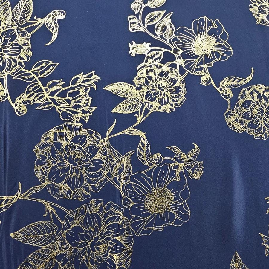 PRINTED SATIN Dress Fabrics Navy Foil Duchess Satin 150cm (7805231824985)
