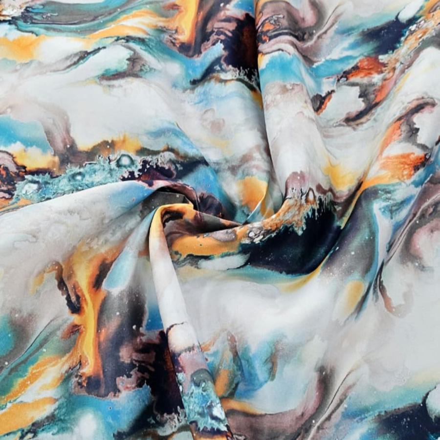 PRINTED SATIN Dress Fabrics Orange DSN. 2 Printed Duchess 150cm (7784345337945)