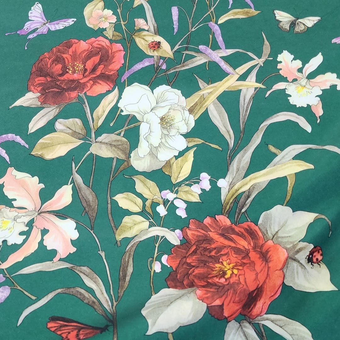 PRINTED SATIN Dress Fabrics Printed Ballroom Satin Fabric Green 150cm (7416587124825)