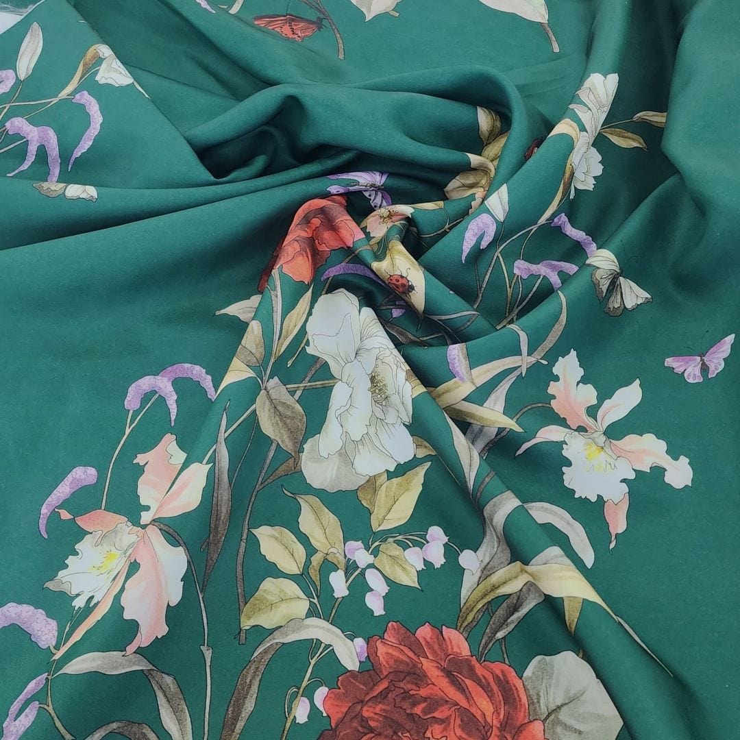 PRINTED SATIN Dress Fabrics Printed Ballroom Satin Fabric Green 150cm (7416587124825)