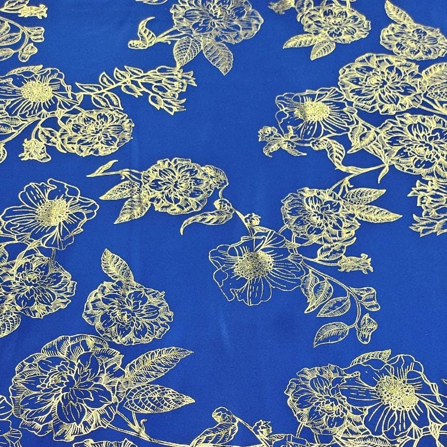 PRINTED SATIN Dress Fabrics Royal Blue Foil Duchess Satin 150cm (7805231824985)