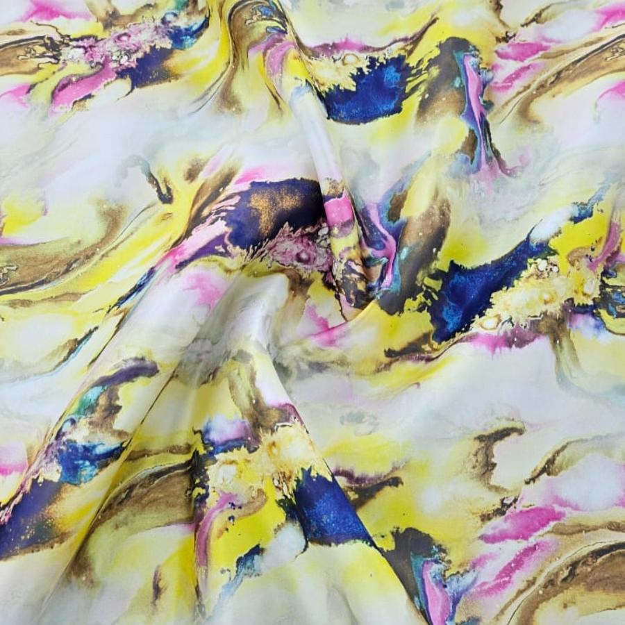 PRINTED SATIN Dress Fabrics Yellow DSN. 2 Printed Duchess 150cm (7784345337945)