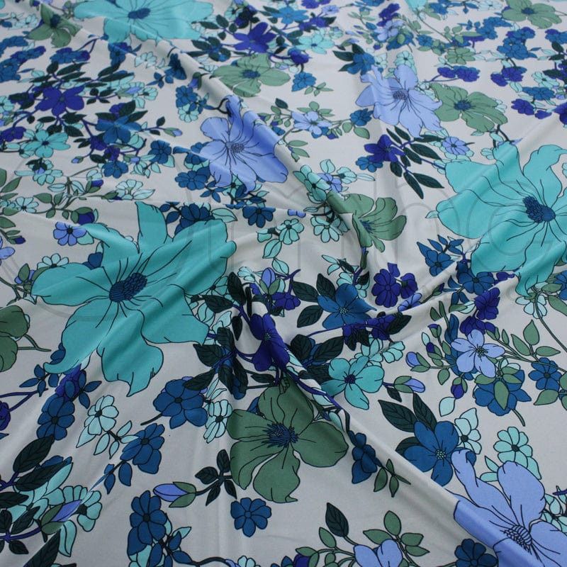 PRINTED SATIN Fabric Aqua Printed 50D Dull Satin 140cm