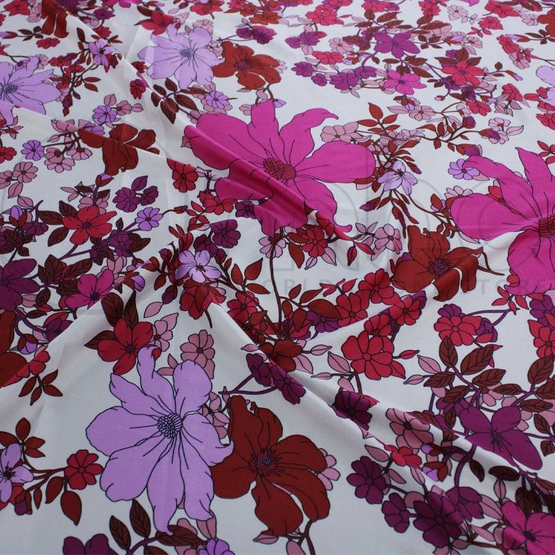 PRINTED SATIN Fabric Cerise Printed 50D Dull Satin 140cm