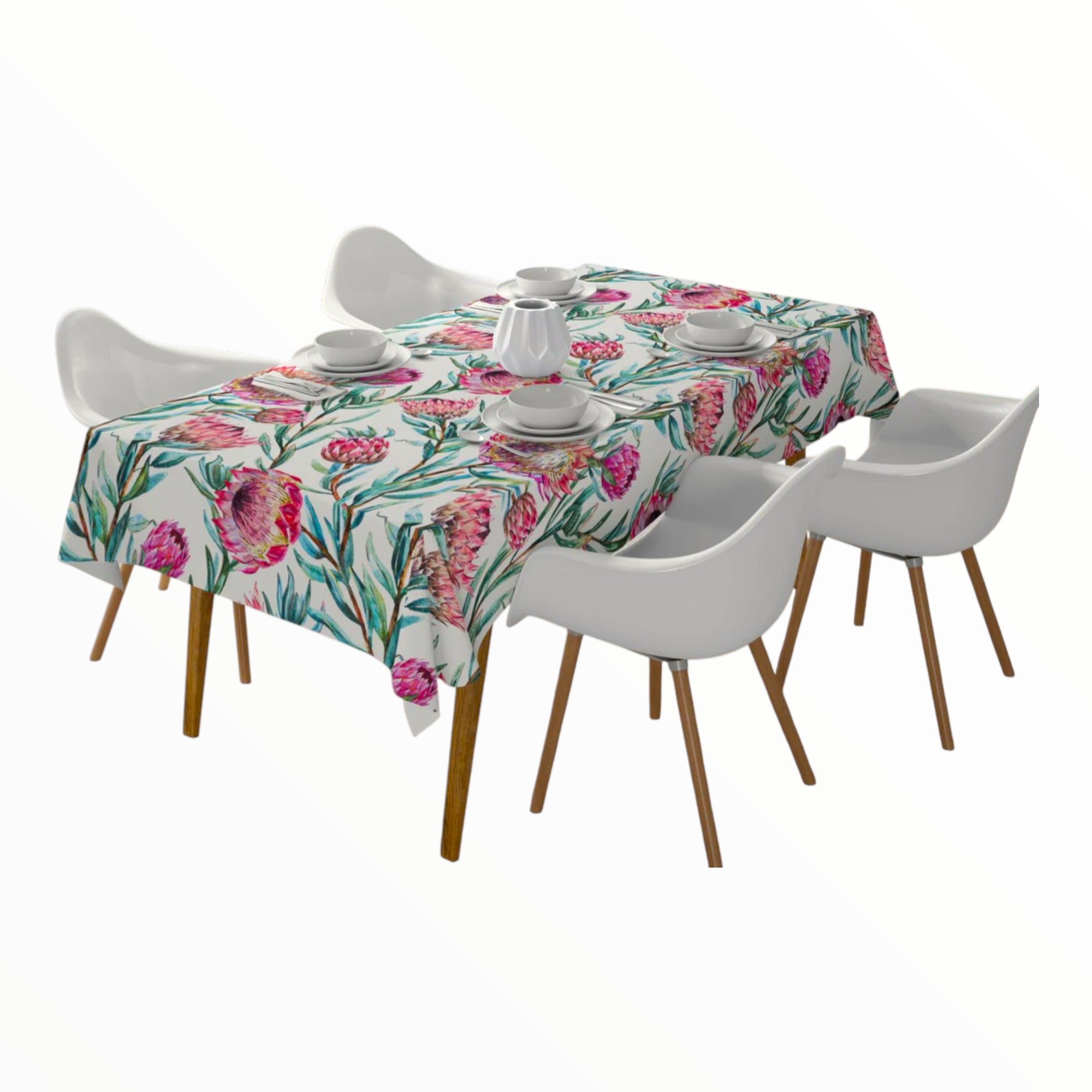 Tablecloth Protea Print White 1.5m x 3m (7996726444121)