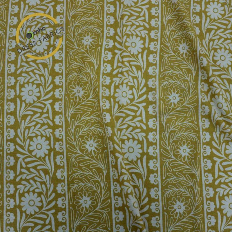 RAYON Dresses Mustard Printed Rayon Slub Fabric 150 cm