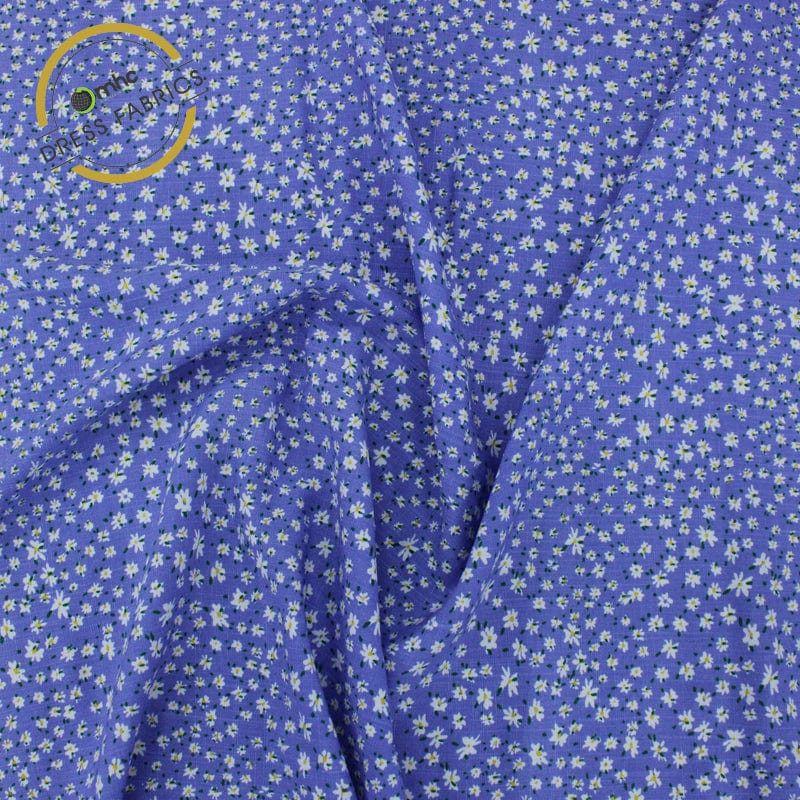 RAYON Dresses Power Blue Printed Rayon Slub Fabric 150 cm