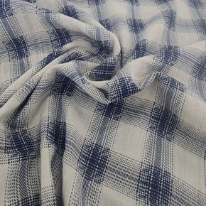 rayon linen Dress Fabrics Printed Check Rayon Linen Fabric 150cm Beige/Blue (7514476413017)