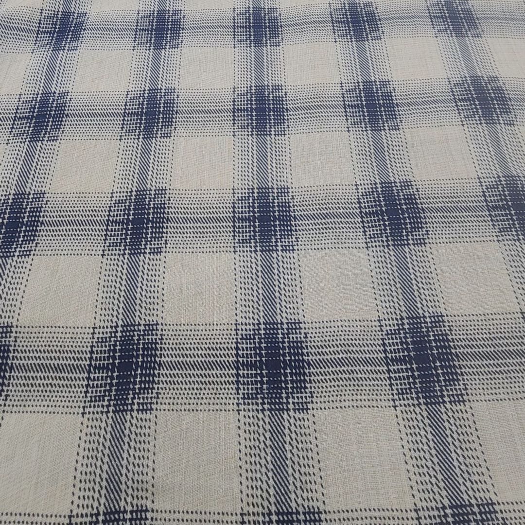 rayon linen Dress Fabrics Printed Check Rayon Linen Fabric 150cm Beige/Blue (7514476413017)
