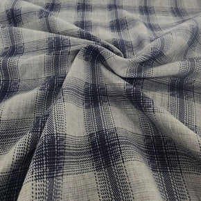 rayon linen Dress Fabrics Printed Check Rayon Linen Fabric 150cm Blue/Grey (7514476314713)