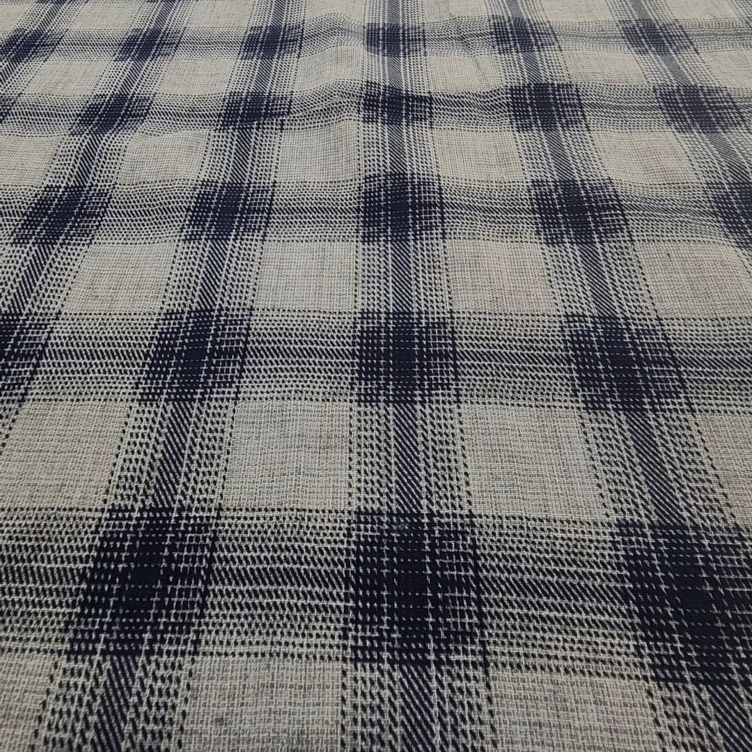 rayon linen Dress Fabrics Printed Check Rayon Linen Fabric 150cm Blue/Grey (7514476314713)