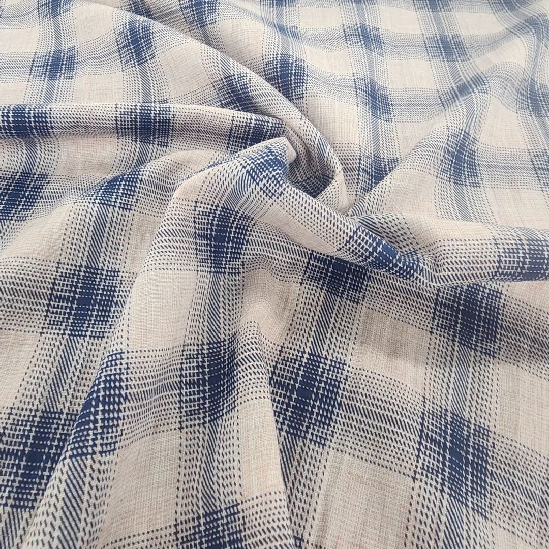 rayon linen Dress Fabrics Printed Check Voile Fabric 150cm Pink/Blue (7514476085337)