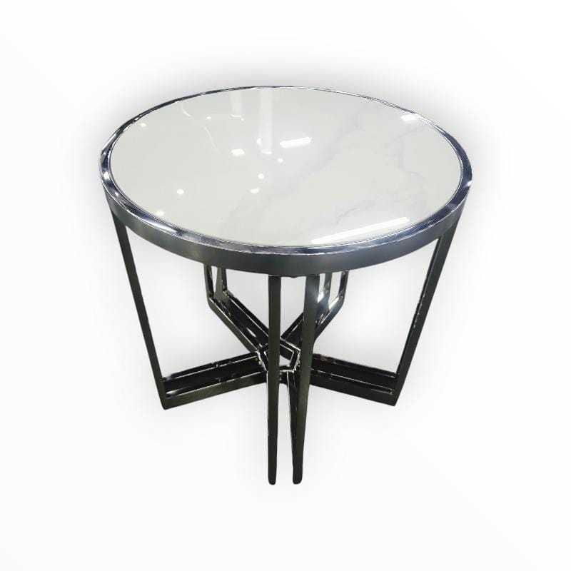 Red Rooster SIDE TABLE STAINLESS STEEL/WHITE Sintered Stone Top Polished Side Table