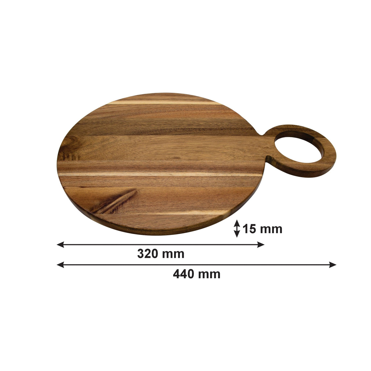 Regent CHOPPING BOARD Regent Acacia Wood Round Serving Board With Ring Handle 440x320x16mm 41812 (7817377841241)