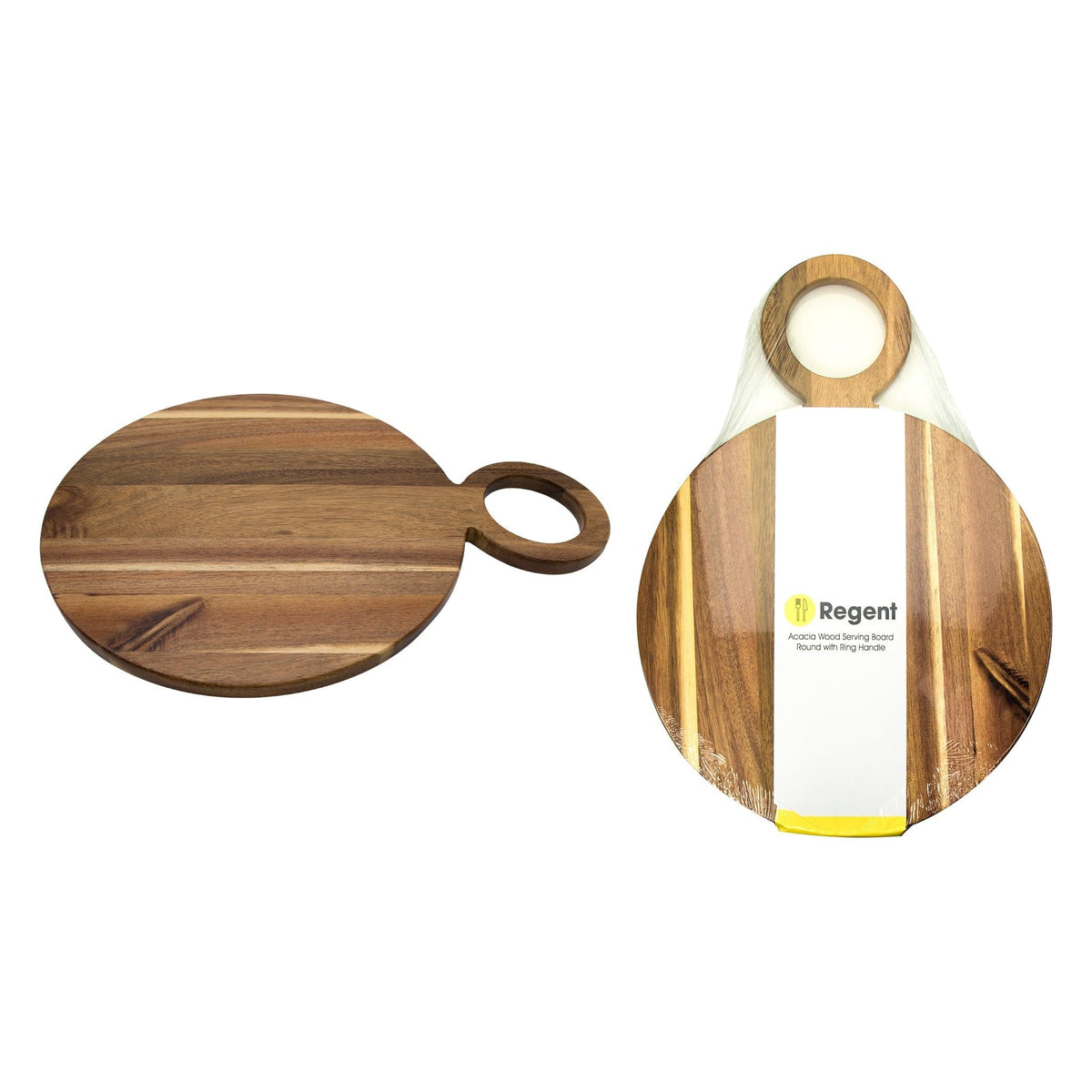 Regent CHOPPING BOARD Regent Acacia Wood Round Serving Board With Ring Handle 440x320x16mm 41812 (7817377841241)