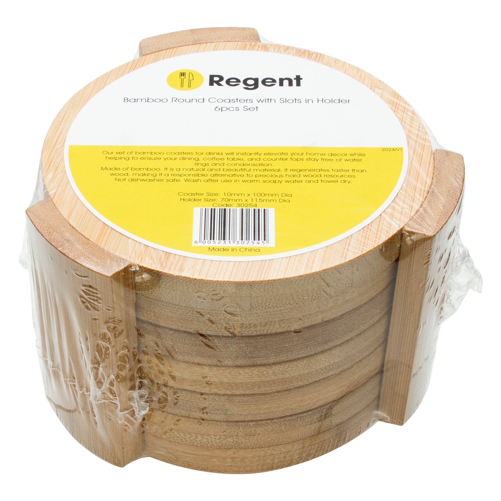 Regent Coasters Regent Bamboo Round Coasters With Slots In Holder 6 Piece Set 30254 (7813303468121)