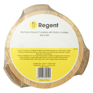 Regent Coasters Regent Bamboo Round Coasters With Slots In Holder 6 Piece Set 30254 (7813303468121)