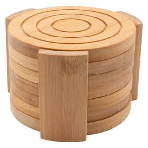 Regent Coasters Regent Bamboo Round Coasters With Slots In Holder 6 Piece Set 30254 (7813303468121)