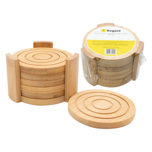 Regent Coasters Regent Bamboo Round Coasters With Slots In Holder 6 Piece Set 30254 (7813303468121)