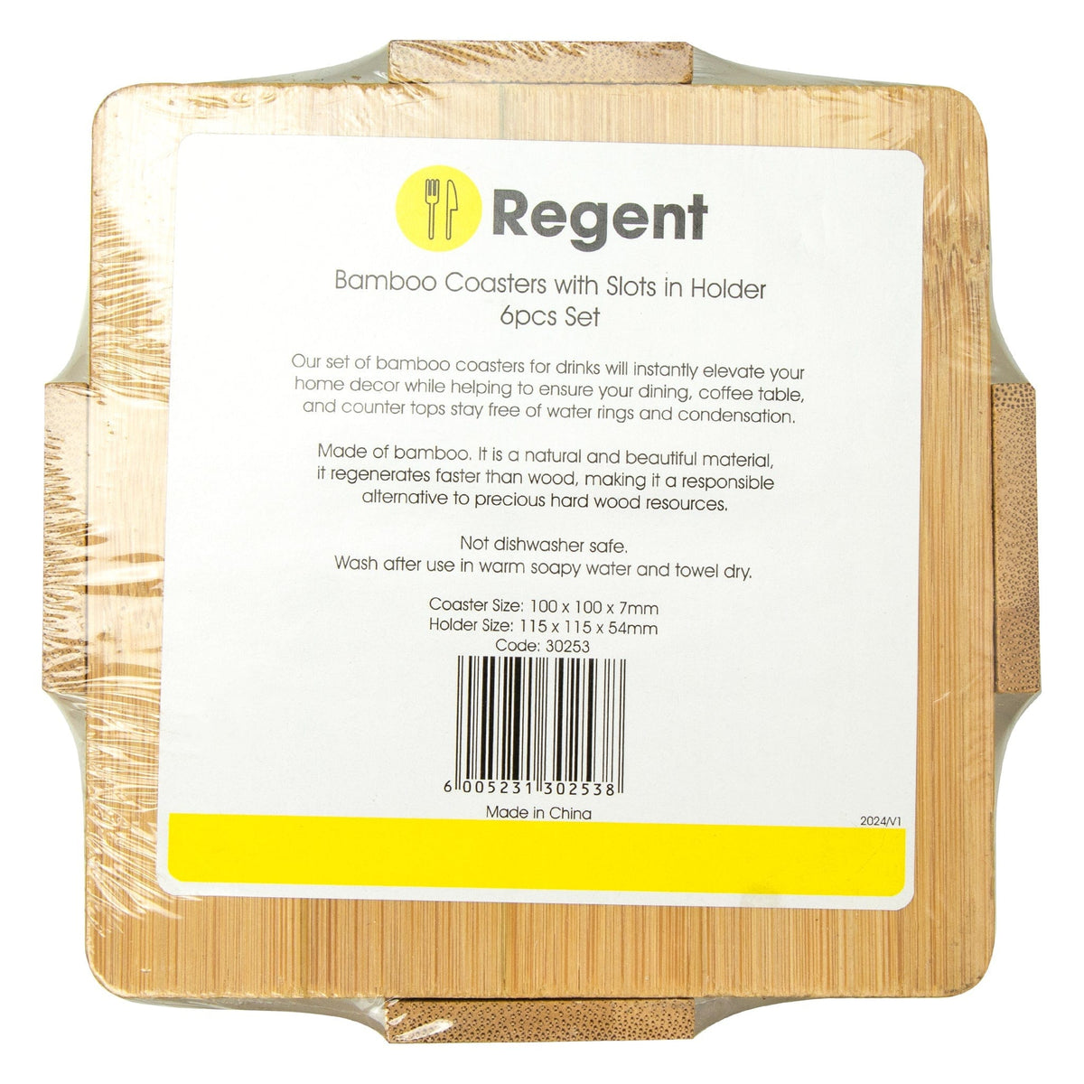 Regent Coasters Regent Bamboo Square Coasters With Slots In Holder 6 Pcs Set 30253 (7817374171225)