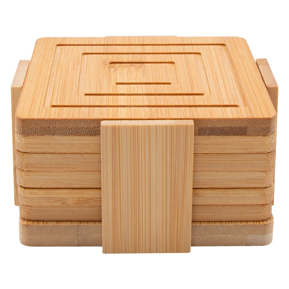 Regent Coasters Regent Bamboo Square Coasters With Slots In Holder 6 Pcs Set 30253 (7817374171225)