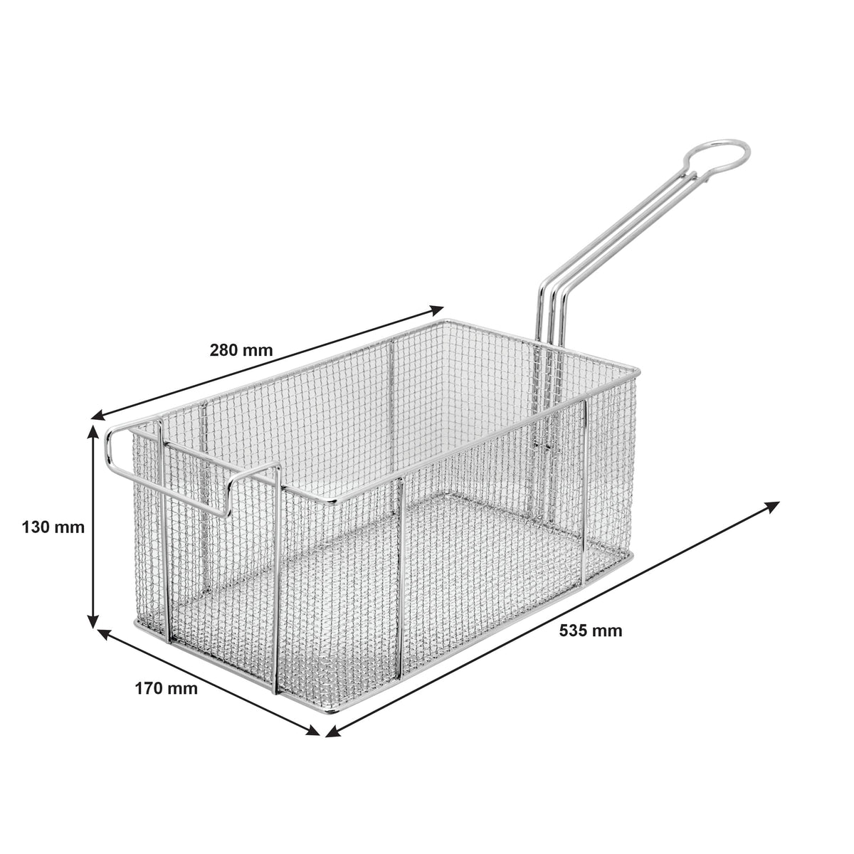 Regent DEEP FRYER Regent Chrome Chip Fryer Basket With Front Side Hook, (535/280x170x140mm) 14038