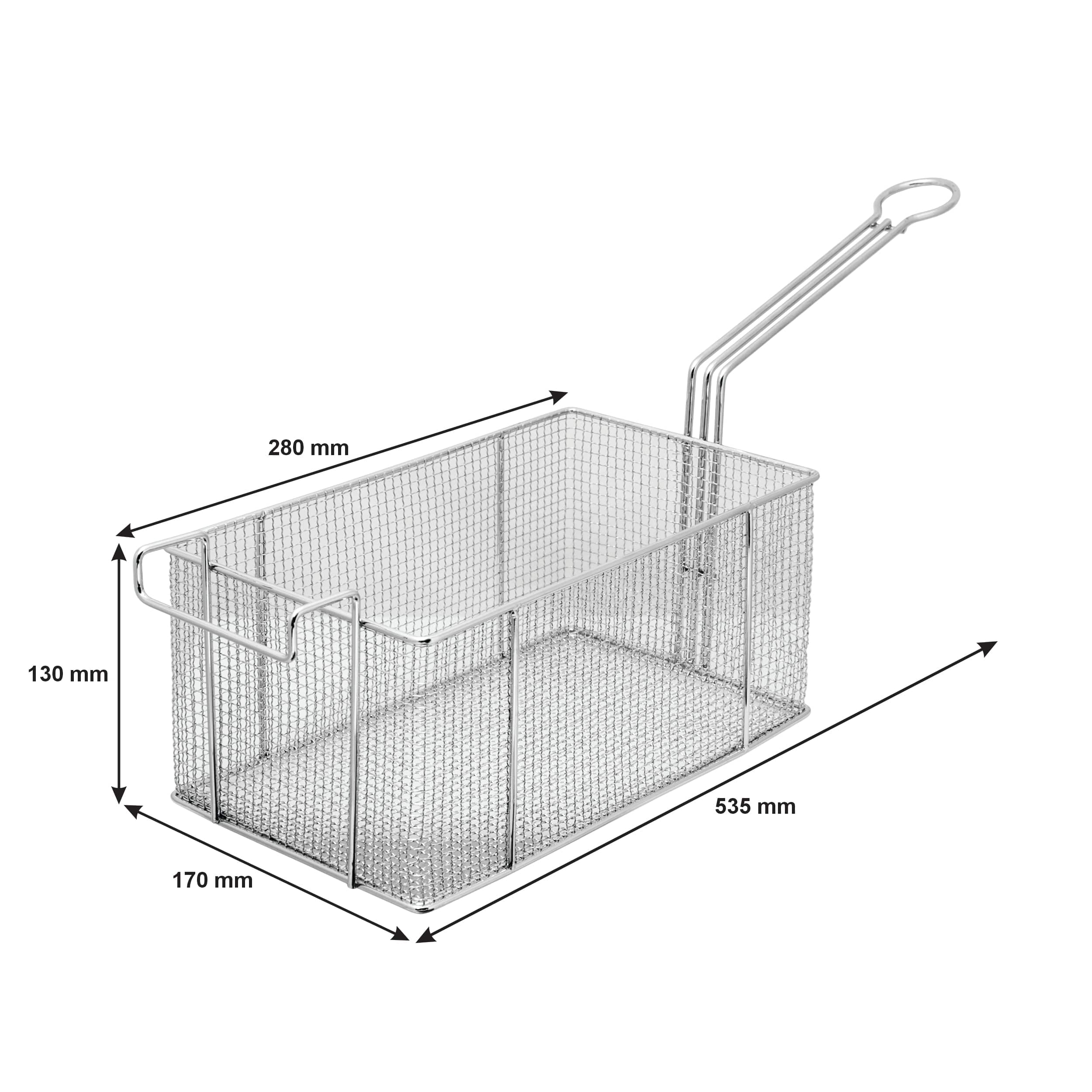 Regent DEEP FRYER Regent Chrome Chip Fryer Basket With Front Side Hook, (535/280x170x140mm) 14038