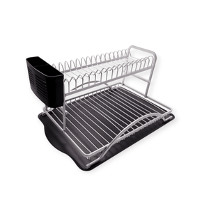 Regent DISH RACK HS Double Dish Rack Silver Aluminum With Black Plastic Utensil Holder & Tray 42101 (7573363621977)