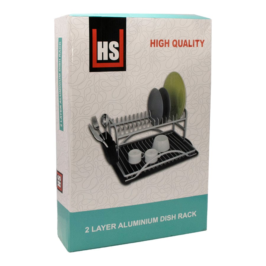 Regent DISH RACK HS Double Dish Rack Silver Aluminum With Black Plastic Utensil Holder & Tray 42101 (7573363621977)