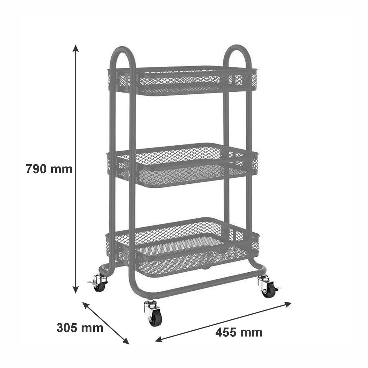 Regent DISH RACK Storage Rack With 3 Grey Wire Mesh Shelves On Metal Frame With Casters (450x345x790mm) 42125