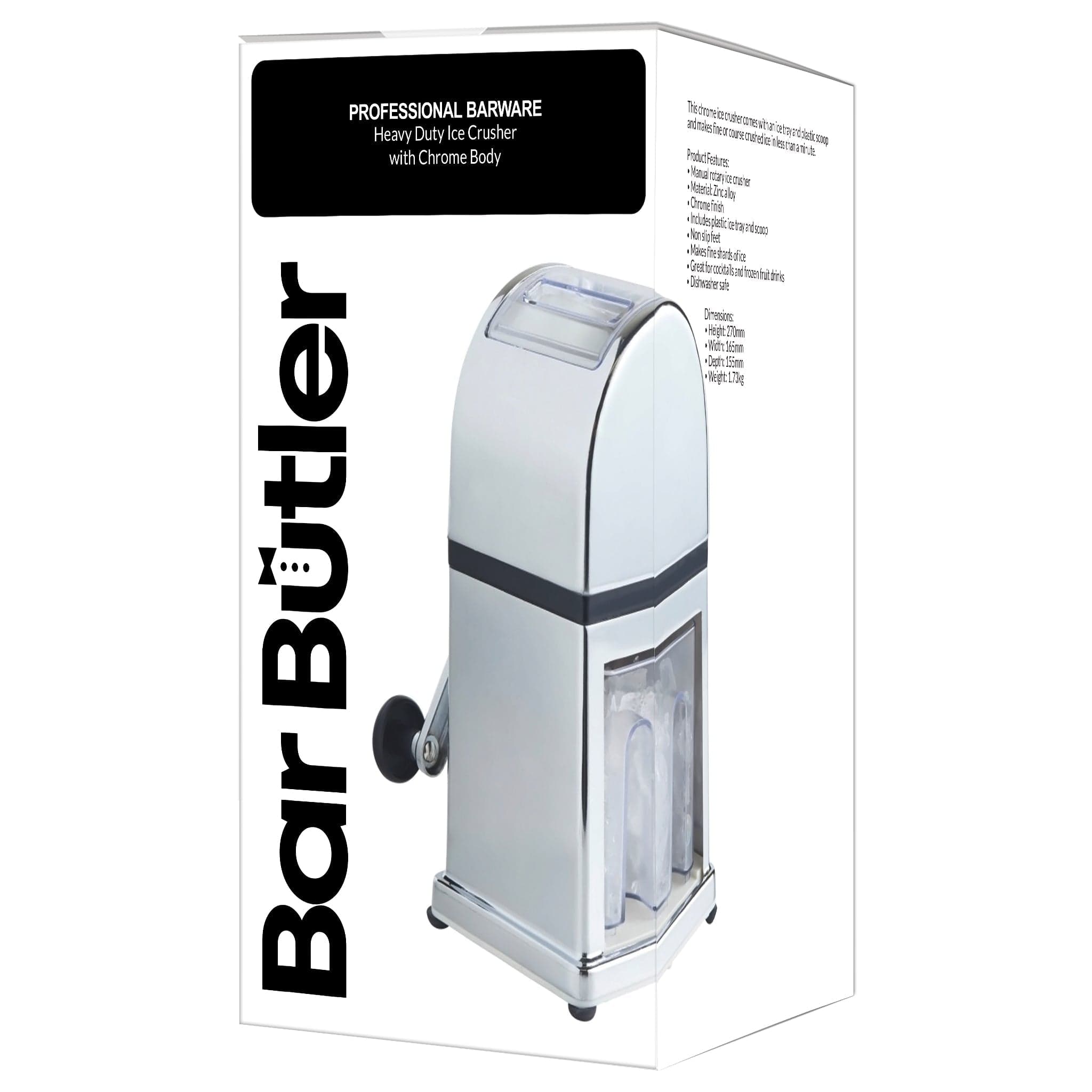 Regent Ice Crusher Bar Butler Heavy Duty Ice Crusher With Chrome Body 165x165x270mm 21525